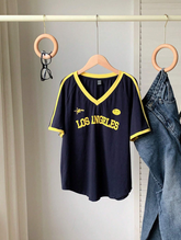 Navy Blue Mesh Printed Loose T-Shirt